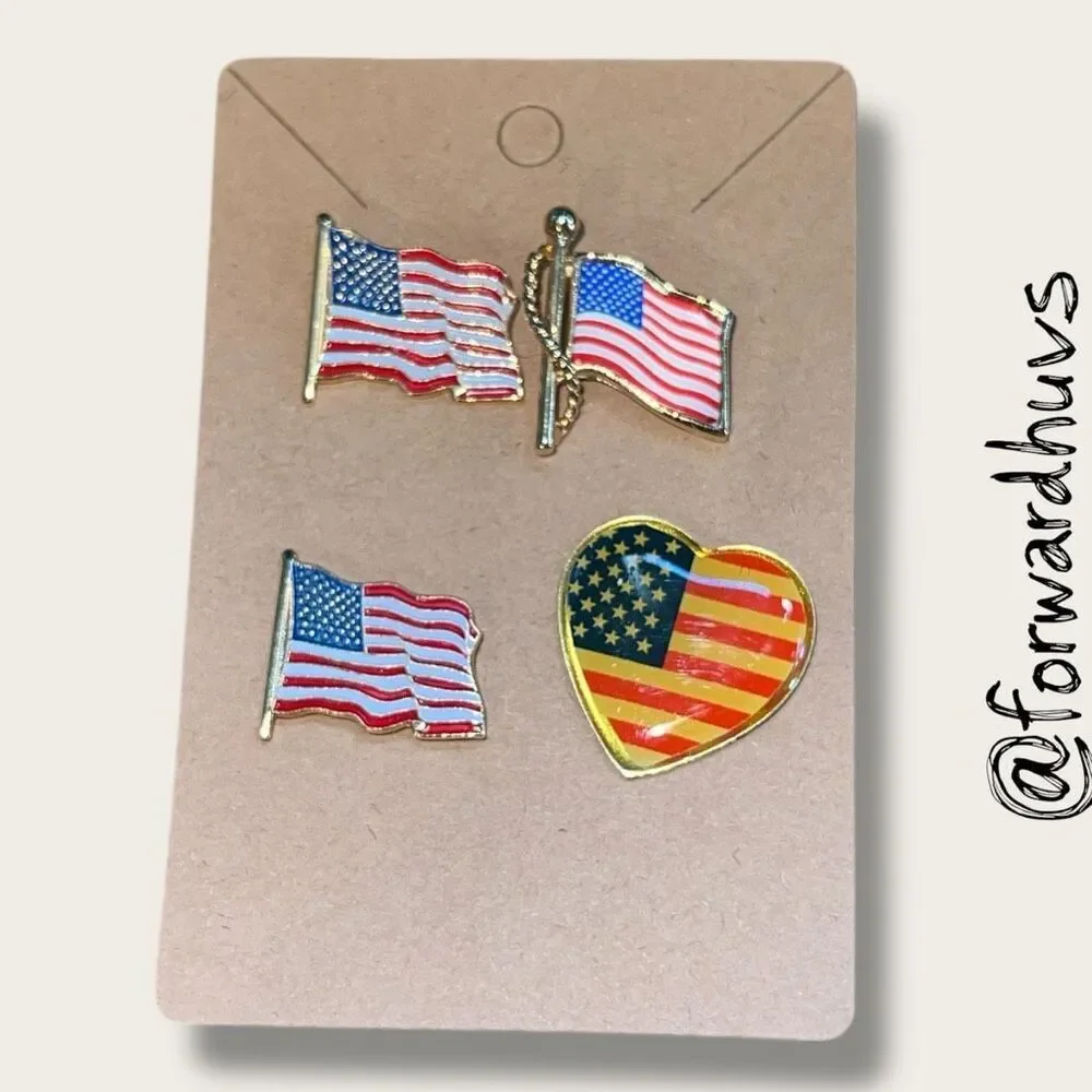 American Flag Lapel Pins – Set of 4 – Patriotic Red, White & Blue